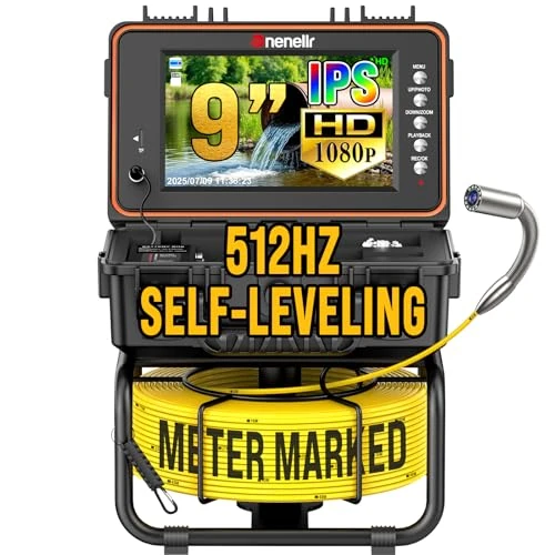 Offerta a tempo: Dnenellr Telecamera Ispezione Tubi Con Sonda 512Hz E Funzione Auto-Livellante 1080P, Cavo Con Segni Metrici, Schermo IPS HD da 9 Pollici, DVR 32GB, Batteria 5100mAh, Impermeabile IP68 (20M) - 0.00% da 299.99 € a 299.99 €