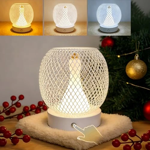 Fynokst Nachttischlampe Touch – 3000K/4500K/6000K Dimmble, Metallkäfig LED Tischleuchte Kabellos, Batteriebetriebene, Geschenk für Zuhause, Büro, Schlafzimmer, Draußen, 1 Pack