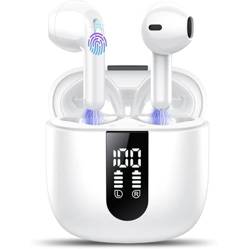 Offerta a tempo: Cuffie Bluetooth, Auricolari Bluetooth 5.4 Stereo HiFi con 4 ENC Mic,Cuffie Wireless con LED Display 50 Ore, Cancellazione Rumore Cuffiette Bluetooth,Touch Control,IP7 Impermeabile Auricolari Wireless - 77% da 109.99 € a 24.99 €