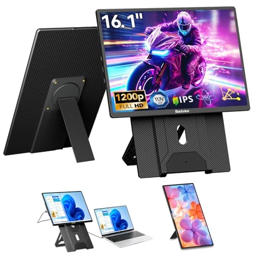 Blackview 16.1 Zoll FHD 1200P Ultradünner Tragbarer Monitor, 360° Drehbarer Magnetständer,Laptop Bildschirm erweiterung für Reise & Büro, Plug & Play - Kompatibel mit Windows/Mac/PC/PS5