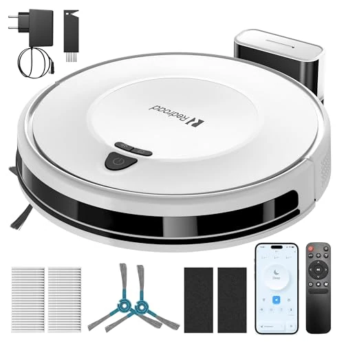 Redroad E2 Aspirateur Robot avec Cartographie 10000 Pa, 150 Minutes d’Autonomie, Grand Bac de 660 ML, Contrôle Via APP, Voix et Télécommande, Nettoyage Intelligent pour Poils d’Animaux et Poussière