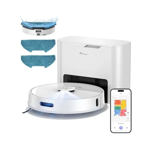 R10 Robot Aspirateur Laveur avec Cartographie, Aspiration et Lavage des Sols, Vidage Automatique 4L, Double Navigation LiDAR + IMU, Zones Interdites & Murs Virtuels, Contrôle via APP, Alexa et Google