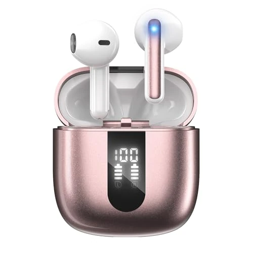 JBES Cuffie Bluetooth, Auricolari Bluetooth 5.4 In Ear Stereo con 4 Microfono ENC, 60 Ore Cuffiette Wireless Cancellazione Rumore, IP5 Auricolare per iPhone e Androide, Earbuds (Rosa chiaro)