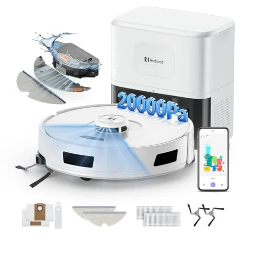 Redroad R11 Robot Aspirador y Fregasuelos con Mapeo, 20000Pa, Estación de Vaciado Automático 90 Días, Navegación LiDAR, WiFi App 5G/2.4G, Aspiradora Robot Autocargable para Alfombras/Suelos/Pelos