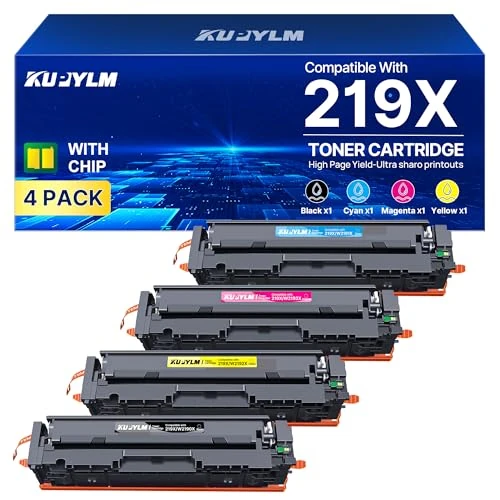 KUPYLM 219X Tóner (con Chip) Compatible con 219X 219A para Color LaserJet Pro MFP 3302FDW 3302SDW 3202DW 3302FDN 3302FDWG 3302SDWG 3302FDNG 3202DN (1 Negro, 1 Cian, 1 Amarillo, 1 Magenta)