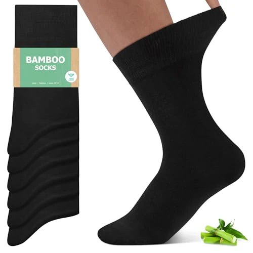 Offerta a tempo: FALARY Calzini Bambù Uomo Donna Classici - Calze Rinforzate in Viscosa di Bambù con Cotone - Calzini Business Durevoli per Lavoro - Nero - 39-42 - Pacco da 6 - 51% da 34.99 € a 17.09 €