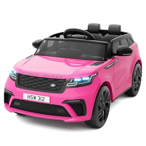 RBFGYIOP Voiture électrique Land Rover 12V sous Licence pour Enfants - 2 Places, Portes ouvrantes - Musique, télécommande, USB/TF/MP3 - Charge maximale 30 kg (Rose)