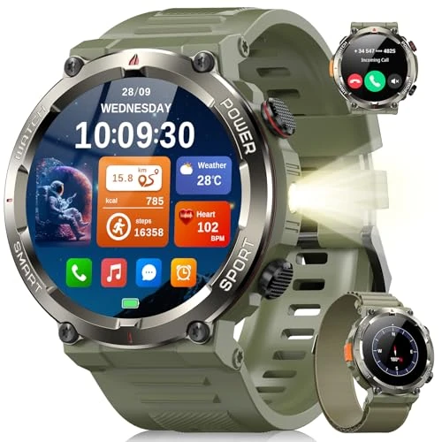 Offerta a tempo: Blackview Smartwatch Uomo, 1.45" Smartwatch Militare Uomo Fitness con Chiamate Bluetooth Orologio Intelligente 100+ Modalità Sportive/Cardiofrequenzimetro/SpO2/Torcia/Bussola per Android iOS - 27% da 54.99 € a 39.98 €