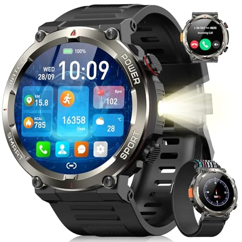 Offerta a tempo: Blackview Smartwatch Uomo, 1.45" Smartwatch Militare Uomo Fitness con Chiamate Bluetooth Orologio Intelligente 100+ Modalità Sportive/Cardiofrequenzimetro/SpO2/Torcia/Bussola per Android iOS - 40% da 99.99 € a 59.99 €
