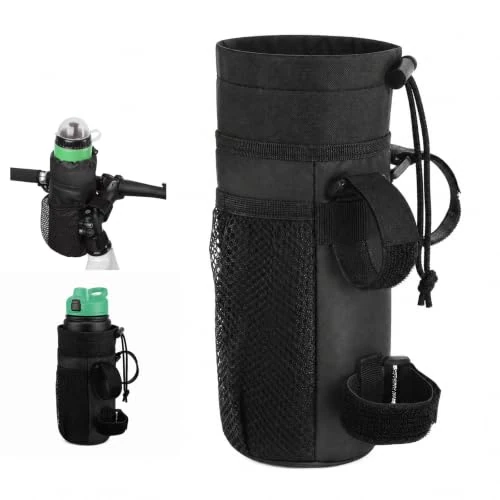 VINATO Flessenhouder fiets 20 × 10,5 cm (h x b), flessenhouder van nylon met zijvak, voor dranken van 12-32 oz, universele flessenhouder voor MTB, rolstoel, kinderwagen