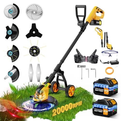 Offre limitée : Débroussailleuses Electrique sans Fil avec Roue,30CM Coupe Bordures sans Fil avec 2*3.0Ah Batterie et Chargeur&4 Types Lames,Moteur Brushless 800W,Debrouissalleuses a Batterie pour Jardin et Pelouses de 109.99 € à 109.99 € (0.00% de remise