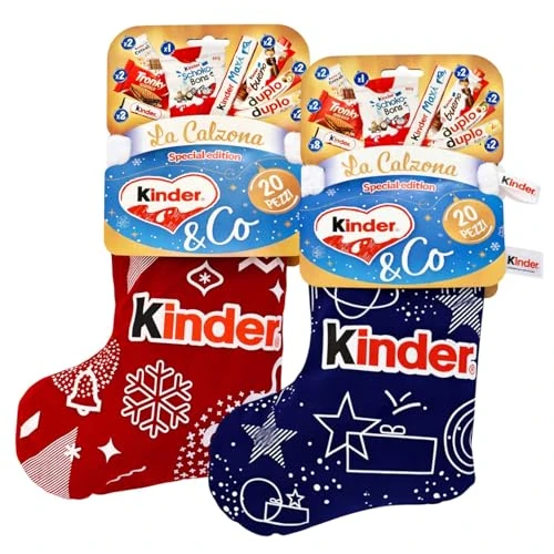 Offerta a tempo: Special Edition "La Calzona", Maxi Calza, Rossa o Blu, con 20 Pezzi Assortiti: Cerealy, Cioccolato, Sandwich, Schokobons, Maxi, Bueno e Duplo per kinder & Co. 416g [Singola Calza] - 29% da 27.90 € a 19.90 €