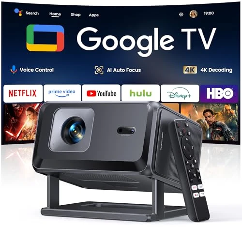 Proiettore 4K【Google TV/Compatibile con Netflix】Videoproiettore Auto Focus e 6D Keystone Projector a Focale Corta Proiettore Portatile WiFi Bluetooth Proiettori Rotabile Home Cinema per Casa e Esterno
