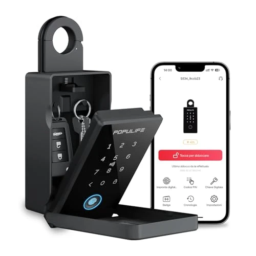 Offerta a tempo: Populife Cassetta Chiavi con Impronta Digitale, Smart Key Box per Esterni, Cassetta Sicurezza Chiavi Con Accesso Remoto Wireless Per Casa, Ufficio E Airbnb Per Agenti Immobiliari, Funziona Offline - 0.00% da 119.99 € a 119.99 €