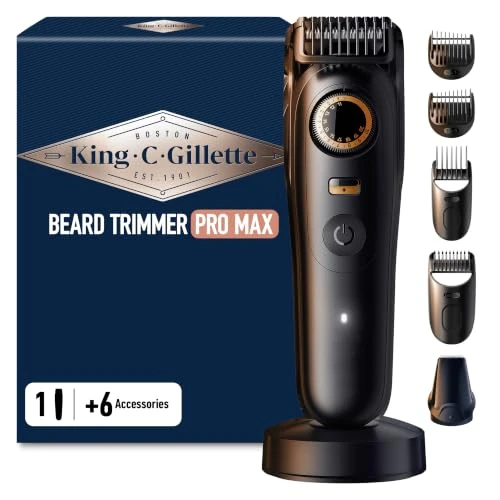 Zeitlich begrenztes Angebot: King C Gillette Barttrimmer Herren PRO MAX, Kabelloser Bartschneider mit 40 Längeneinstellungen und Style-Lock — Inkl. 1 Reinigungsbürste, 4 Auswechselbare Kammaufsätze und 1 Ladekabel — Schwarz von 76.99 € auf 64.63 € (16% Ra