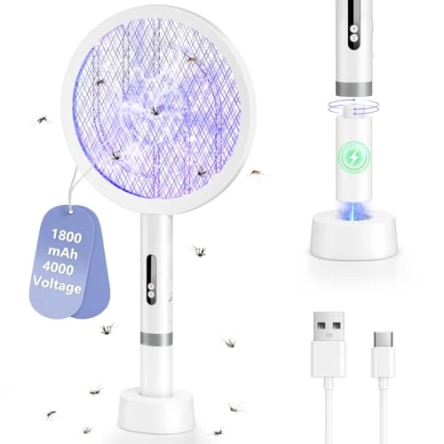 Offerta a tempo: BKXCHA 2in1 Racchetta Zanzare Elettrica,4000V Racchetta Mosche Elettrica,1800mAh Racchetta Antizanzare,Base di Ricarica USB,Protezione Maglia a 3 Strati,Racchetta Elettrica per Casa Interni e Esterni - 0.00% da 22.99 € a 22.99 €