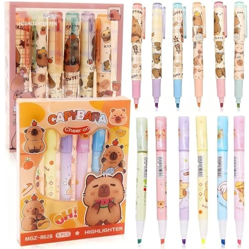 Evidenziatori Capybara - Colori Pastello Luminosi, Inchiostro Resistente al Macchiato, Set Capybara, Ideale per Scuola, Università & Ufficio, Perfetto per Evidenziare, Disegnare & Appunti, Set da 12