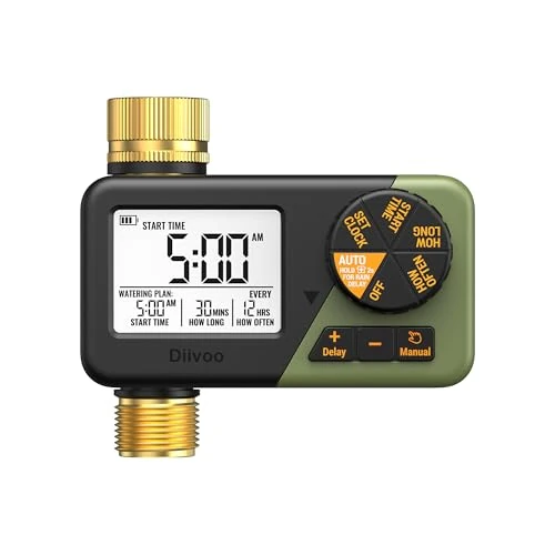 Tijdelijke aanbieding: Diivoo IP66 Bewateringscomputer met messing aansluitingen, groot LCD-scherm, bewateringsklok met regenvertraging, automatische & handmatige bewatering, programmeerbare tijdschakelaar voor tuin, gazon van 45.98 € naar 45.98 € (0.00% 