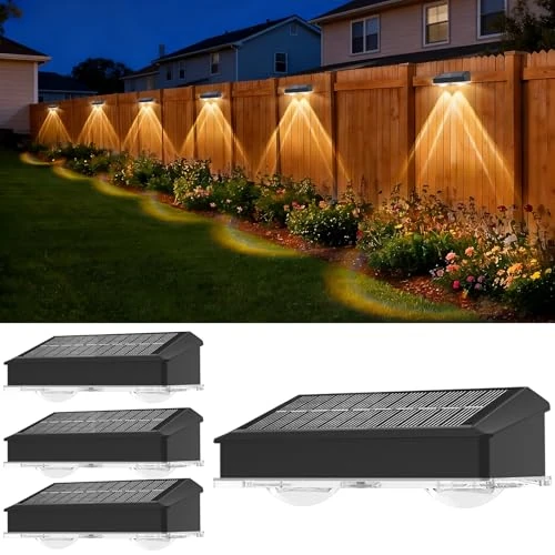 Offerta a tempo: Sylvwin Lampade Solari da Parete per Esterni – Confezione da 4 Lampade LED Solari per Muri Esterni, Scale, Gradini, Recinzioni, Ringhiere, Cortili e Terrazze (Bianco Caldo) - 42% da 19.99 € a 11.57 €