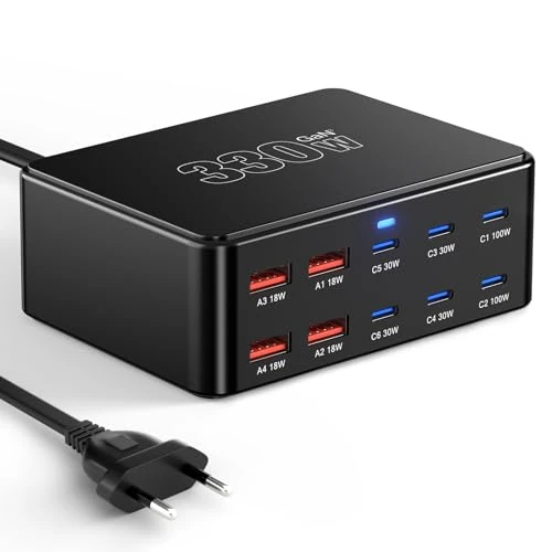 Offerta a tempo: Caricatore USB C da 330 W, PD 100 W, 10 porte, GaN III, stazione di ricarica USB-C GaN Charger per MacBook Pro/Air, laptop, iPhone 17/16 Pro/iPad, Samsung, Pixel, Galaxy, Steam Deck - 0.00% da 35.99 € a 35.99 €