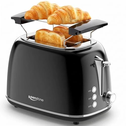 Offerta a tempo: Keenstone Tostapane con pinze Retro a 2 fette, extra larghe in acciaio inox, 6 livelli di doratura, funzioni di riscaldamento e scongelamento; tostapane per toast farciti; Vassoio raccoglibriciole - 0.00% da 39.99 € a 39.99 €