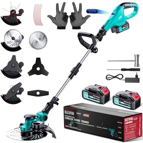 Tijdelijke aanbieding: Olubfdh Grastrimmer met accu, 21 V, 1000 W, borstelloze motor, 3-in-1 grastrimmer, met accu 2×4000 mAh met 90° draaibare trimmerkop, vloeibare kristalweergave, telescoopsteel, oplader van 104.99 € naar 104.99 € (0.00% korting)