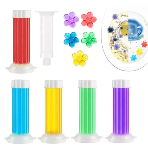 OIUAVYR 5 Pack/60 Toilet Gel Stamps, Toilet Stamp, Toilet Bowl Stamp Gel, Toilet Gel Refills, Toilet Refresh Flower Fragrance Gel, Includes Dispenser and Gel
