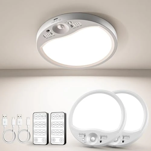 Zeitlich begrenztes Angebot: Tanbaby LED Deckenleuchte Aufladbar,Deckenlampe mit 8000mAh Batterie,Bewegungssensor und Fernbedienung,Dimmbar Magnetische Deckenleuchte ohne Bohren für Flur Bad Treppe Balkon Garage(2er-Pack) von 34.99 € auf 32.99 € (6% Rabat