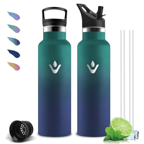 Mujigaga Stainless Steel Water Bottle, 750 ml Thermos Flask, BPA-Free, Drinking Bottle with Straw, Water Bottle, Leak-Proof, Insulated Flask, Double Walled, for Travel, Camping,