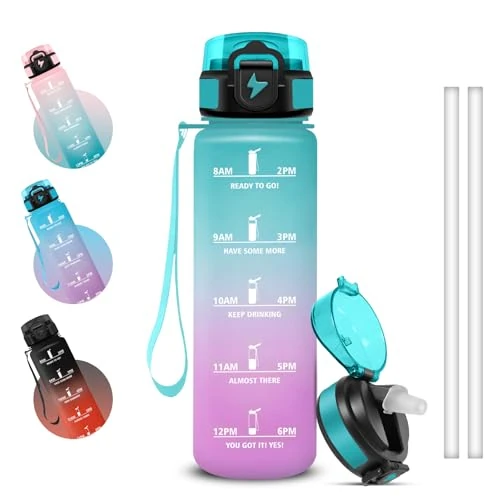 Limited-time offer: Grsta 1 Litre Motivational Water Bottle with Time Marker, Leakless Gym Water Bottle, Easy Clean Drinking Bottles with Straw for Biking, Hiking, Yoga from 18.74 £ to 16.06 £ (save 14.3%)