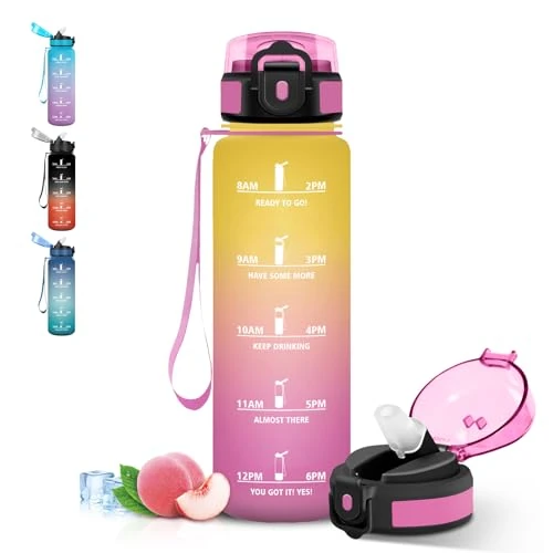 Offerta a tempo: Grsta Borraccia 1 litro, A Prova di Perdite Borraccia Palestra, Bottiglia Motivazionale, con Cannuccia, Borracce con Indicatore del Tempo per Escursionismo, Ufficio, Corsa - 15% da 14.99 € a 12.74 €