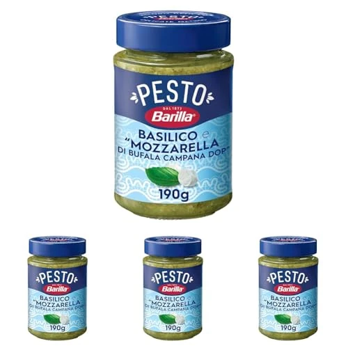 Offerta a tempo: Barilla Pesto Basilico e “Mozzarella di Bufala Campana DOP”, Senza Glutine, Consistenza Vellutata e Gusto Delicato, Sugo Pronto per Pasta, 190 g (Confezione da 4) - 40% da 11.96 € a 7.16 €