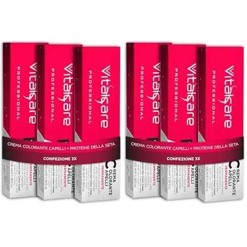 Vitalcare | Professional - Colorazione Permanente Professionale, Crema Colorante Capelli, Tintura Capelli con Proteine della Seta, n° 4/5, Castano Mogano, Multipack 3 pz x 100ml (Confezione da 2)