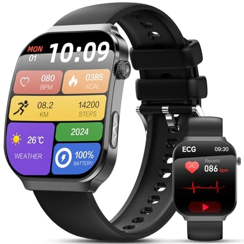 Lgnitek 2026 Nouv’Montre Connectée Homme ECG+HRV/IMC/Mini-bilan de santé, 2.2" Écran incurvé 3D Smartwatch avec 24H Fréquence Cardiaque/Sommeil/SpO2/Apnée,pour Android iOS