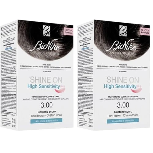 Offerta a tempo: Bionike Shine On High Sensitivity - Trattamento Colorante Capelli, Kit Tinta Alta Tollerabilità Senza Ammoniaca, Azione Lenitiva, Dona un Colore Brillante, Copre i Capelli Bianchi (Confezione da 2) - 47% da 33.80 € a 17.86 €