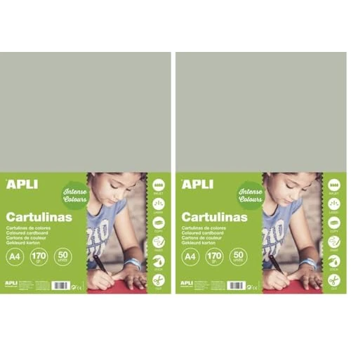 Apli - Cartoncini Colorati Set da 50 Pezzi, A4, Grigio (Confezione da 2)