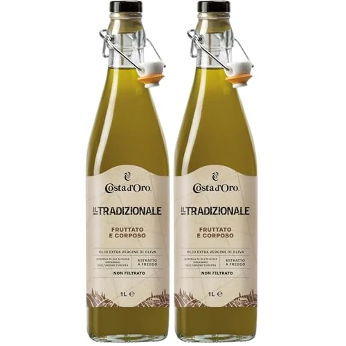 Offerta a tempo: Costa d'Oro – Il Tradizionale Non Filtrato 1L. Olio extravergine di oliva fruttato e corposo, estratto a freddo, ricco di vitamine e antiossidanti naturali. Bottiglia da 1 litro. (Confezione da 2) - 0.00% da 13.00 € a 13.00 €