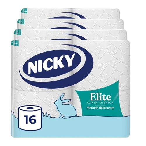Nicky Elite - 16 Rotoli di Carta Igienica, 170 Soffici Fogli a 3 Veli, Morbida e Resistente a Contatto con la Pelle, Dermatologicamente Testata, Carta 100% Certificata FSC