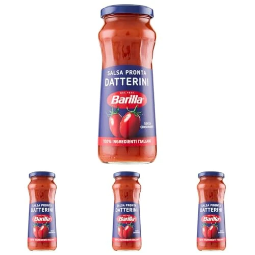 Offerta a tempo: Barilla Sugo con Pomodori Datterini e Olio di Oliva, Salsa Pronta Classica, Senza Glutine - 300 gr (Confezione da 4) - 40% da 9.32 € a 5.56 €