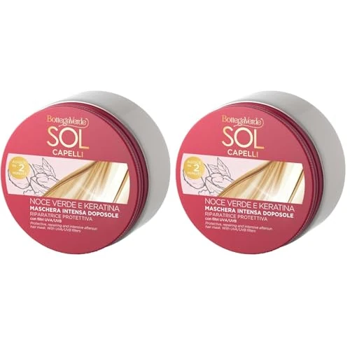 Bottega Verde - Sol Capelli, Maschera Intensa Doposole con olio di Noce verde e Keratina, 200 ml, Riparatrice Protettiva, con filtri UVA/UVB, per Capelli Stressati da Sole, Mare e Cloro