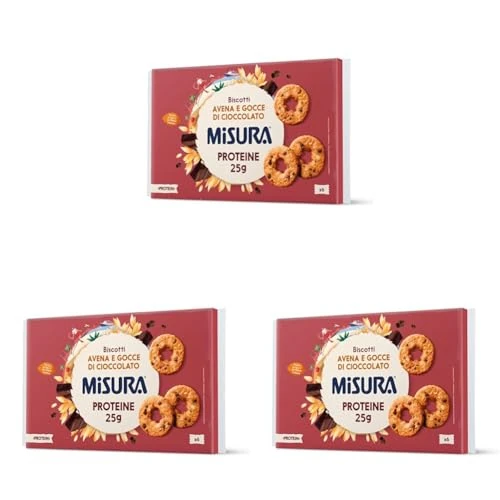 Misura Protein Biscotti con Gocce di Cioccolato e Fiocchi di Avena | Ricchi di Proteine Vegetali | Farina da Filiera Italiana | Confezione in Carta Certificata FSC| 6 Porzioni da 6 Biscotti