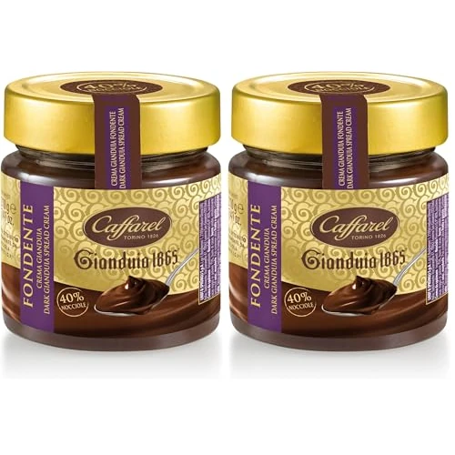 Offerta a tempo: Caffarel Gianduia 1865 Crema Spalmabile Cioccolato Gianduia Fondente con 40% di nocciole italiane IGP, in vetro 210g (Confezione da 2) - 22% da 18.00 € a 13.99 €