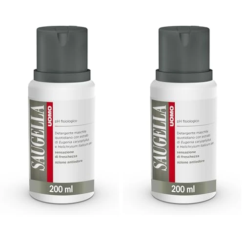 Offerta a tempo: Saugella Uomo, Detergente Intimo e Corpo Rivitalizzante, Antiodore, Con Estratti di Elicriso e Chiodi di Garofano per un Uso Quotidiano nel Rispetto del pH Fisiologico, 200 ml (Confezione da 2) - 41% da 18.40 € a 10.78 €