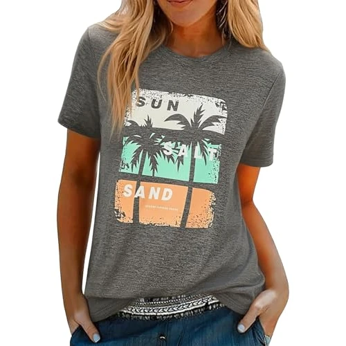 Tijdelijke aanbieding: HEEKPEK T-shirt Dames Tops Zomer Korte Mouw Ronde Hals T-shirt Grafisch Bedrukt T-shirt Casual Losse Tee Shirts Basic Tops Grafische Blouse, donkergrijs, S van 4.59 € naar 4.59 € (0.00% korting)