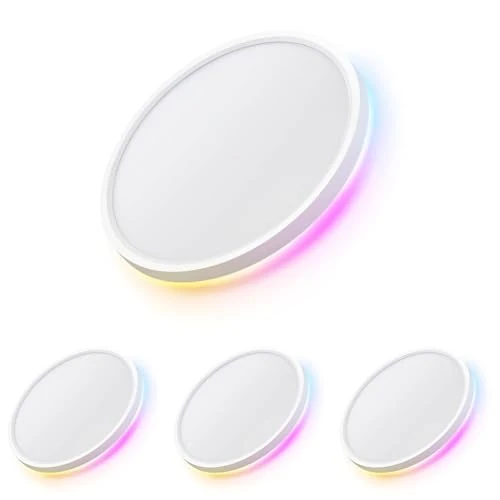 LuminexDesigns Plafoniera LED Smart Dimmerabile 24W con Telecomando e Controllo WiFi – Lampada da Soffitto Ultra Sottile con Retroilluminazione RGB, Alexa e Google Assistant, per Soggiorno e Camera