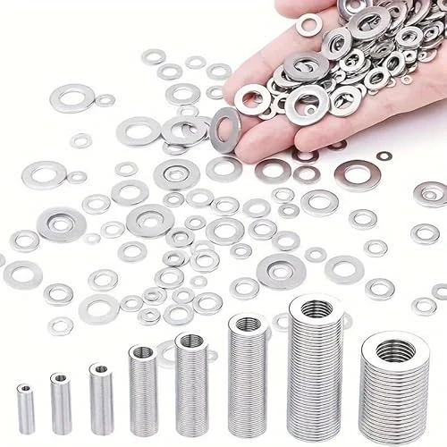 Offerta a tempo: 580 rondelle piatte in acciaio inossidabile, kit assortito di rondelle di bloccaggio a molla, 9 misure (M2-M10) per viti, bulloni, hardware grande e piccolo, per vari veicoli industriali domestici - 23.42% da 3.16 € a 2.42 €