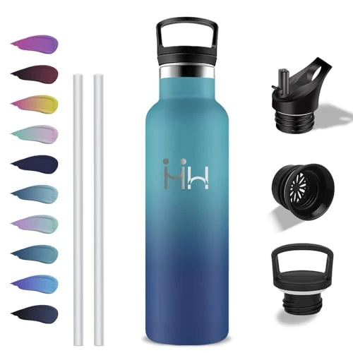 Grsta Stainless Steel Water Bottle, 750 ml Thermos Flask, Water Bottle with Straw, BPA-Free, Leak-Proof, Double-Walled Vacuum Insulated, for Travel, Hiking, Camping, Office