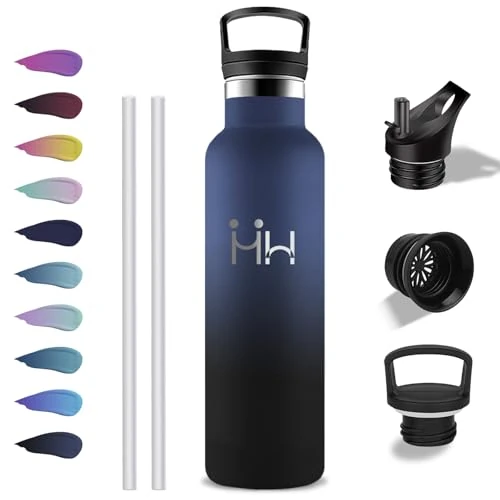 Grsta Thermos Flask, 1 Litre Stainless Steel Drinking Bottle, BPA-Free, Drinking Bottle with Straw, Water Bottle, Leak-Proof, Insulated Flask, Double Walled, for Fitness, Yoga, Camping,