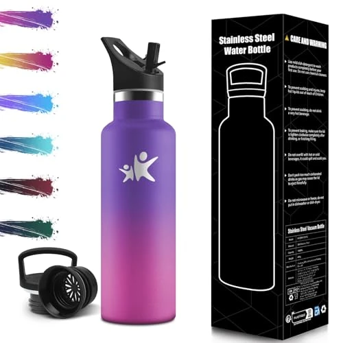 Mulbijeo Borraccia Termica Bambini 500 ML, Senza BPA, Bottiglia Termica, 18/8 Acciaio Inox, Borracce, Sottovuoto a Doppia Parete, BorraccIe Termiche con Cannuccia, Termos per Scuola, Sport