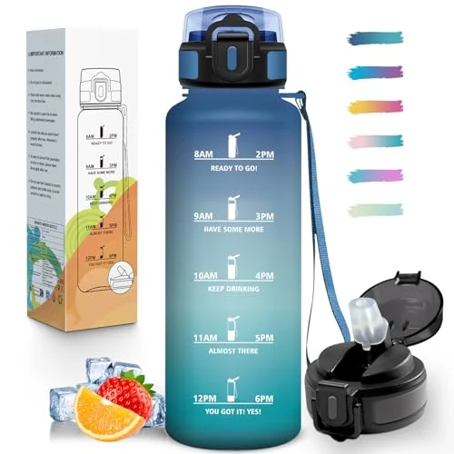Offerta a tempo: Mulbijeo Borraccia 1,5 Litri, Riutilizzabile, Borraccia con Cannuccia, Borracce, A Prova di Perdita & Portatile, Bottiglia Acqua Motivazionale per Scuola, Palestra, Campeggio, Ciclismo, Yoga - 42% da 18.99 € a 10.98 €